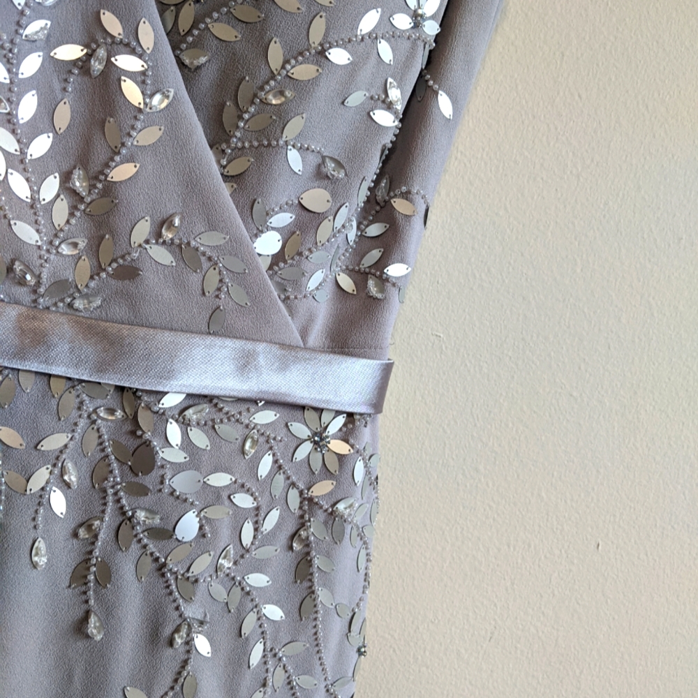 NWOT Le Chateau Silver Beaded Gown - Picture 6 of 13